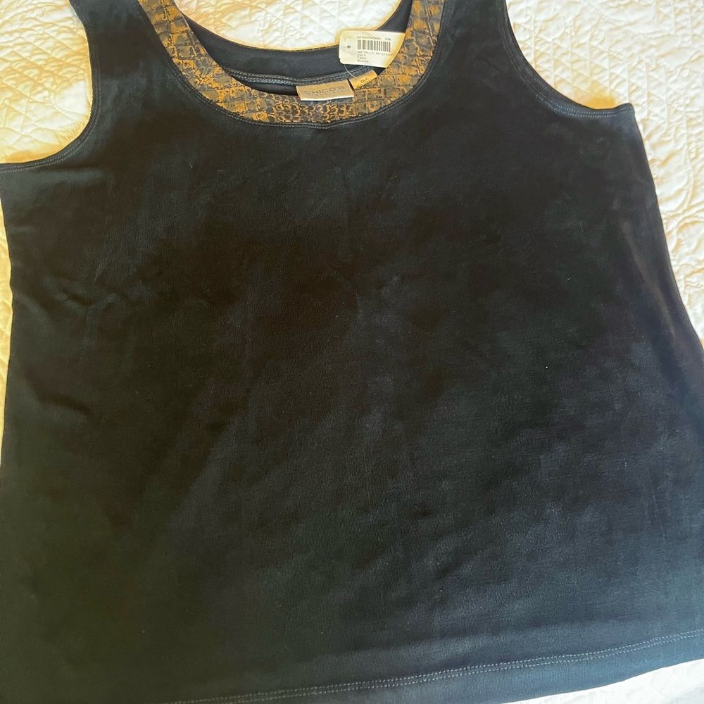 Chico’s size 3 black travelers tank with decorative collar NWT